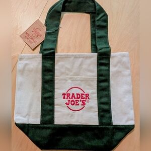 *NEW* Trader Joe's Mini Canvas Tote Bag In Green And White